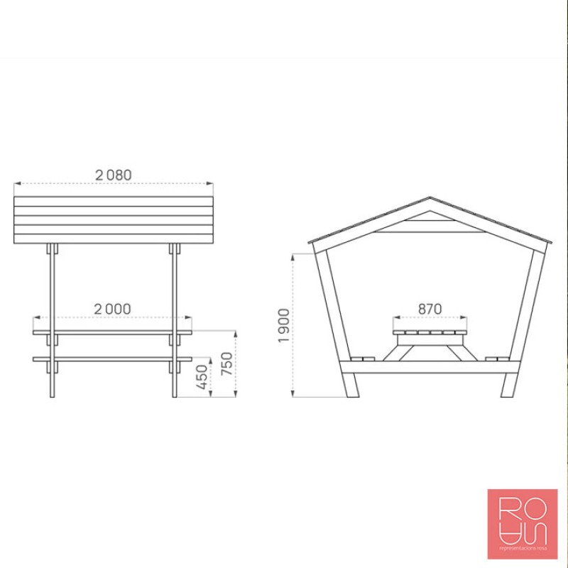Taula de pícnic Turín amb teulada | Fusta Tractada i Accessibilitat PMR